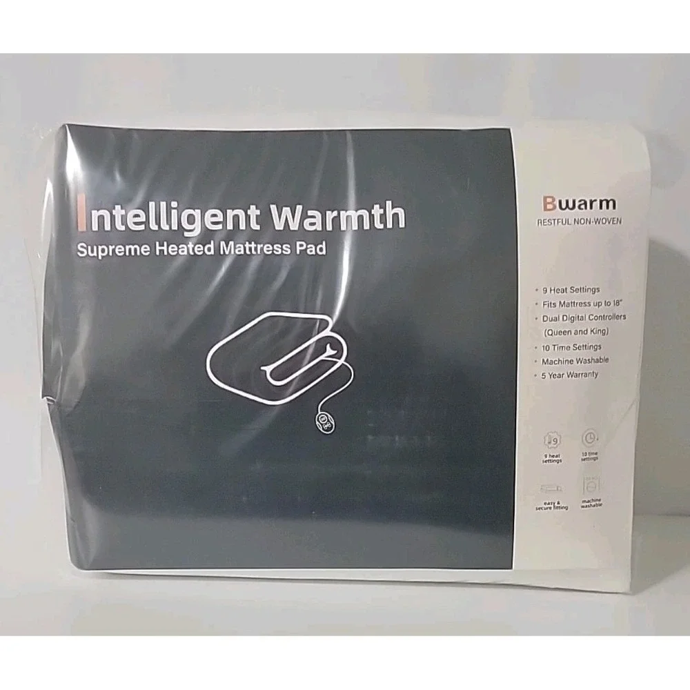 Bwarm Supreme Heated Mattress Pad, Queen Size, 9 Heat Settings 10 Time Sittings